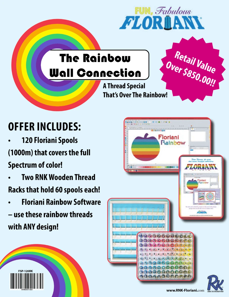 Floriani Rainbow Wall Connection Embroidery Thread Bundle 3 Floriani Rainbow Wall Connection Embroidery Thread Bundle